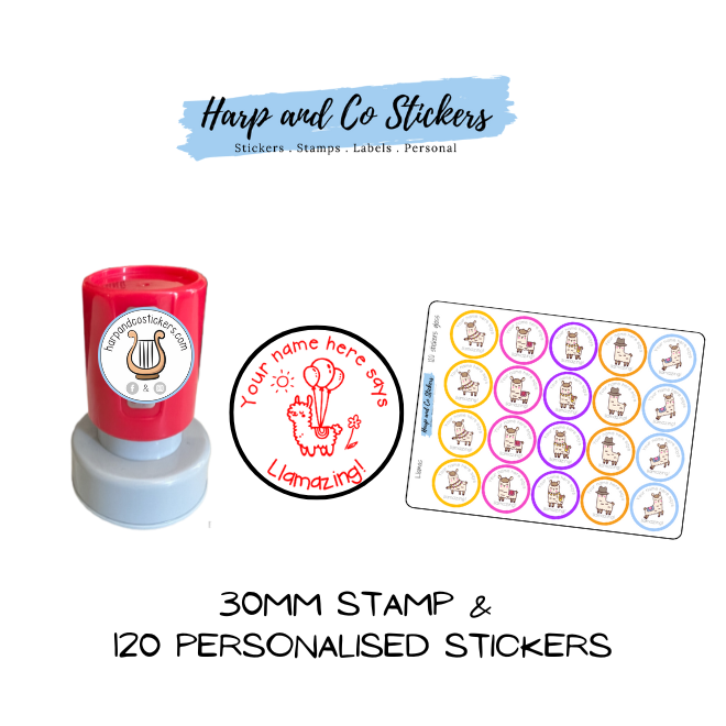 Gift Pack 30mm Stamp + 120 Stickers - Llama